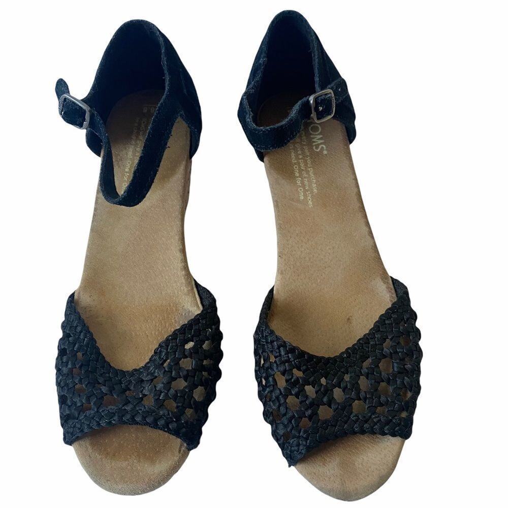 Tom's Sandals Women's  Black Wedge‎ Ankle Closure Sz 6.5